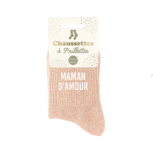 Chaussettes pailletées « Maman d’amour »