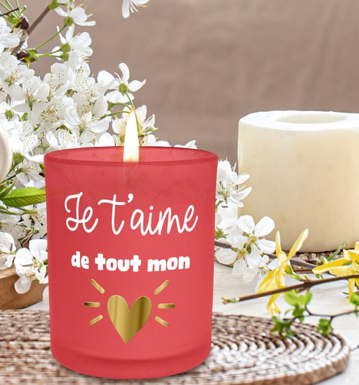 Bougie Affective rouge « Je t’aime de tout mon cœur »