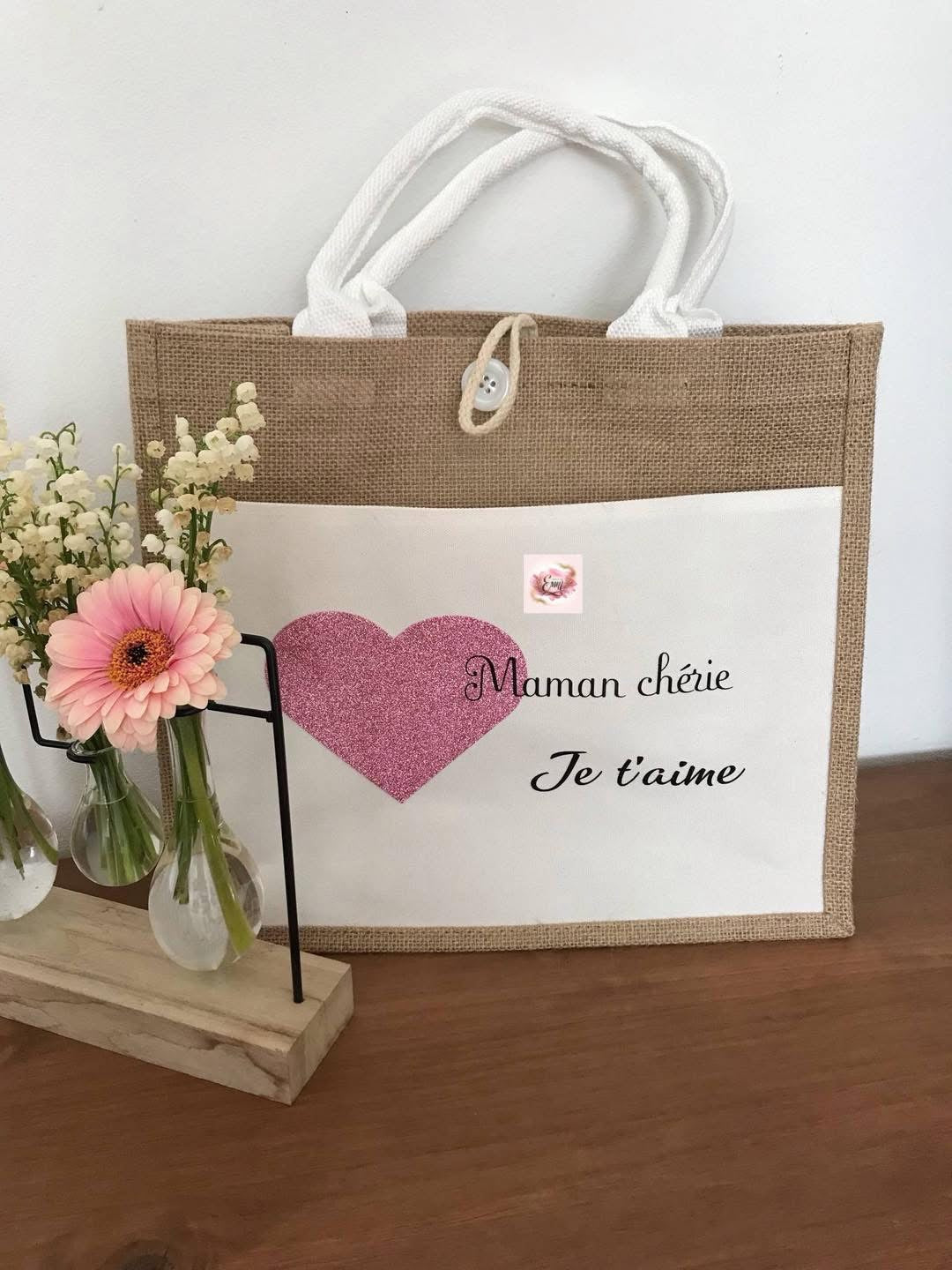 Sac en jute « Maman chérie, je t’aime »
