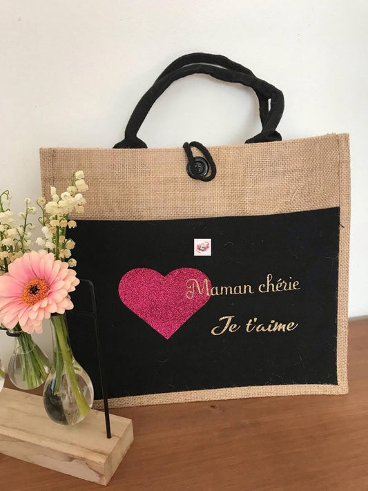 Sac en jute « Maman chérie, je t’aime »